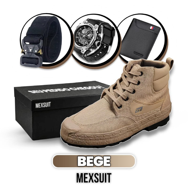 Kit Bota Militar Tactical Masculina de Couro Legitimo + 3 BRINDES: Cinto, Relógio e Carteira - Frete Grátis+ Brinde Exclusivo