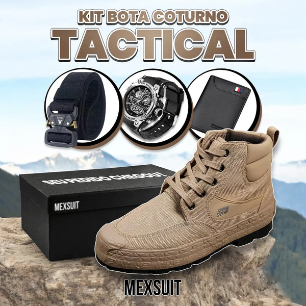 Kit Bota Militar Tactical Masculina de Couro Legitimo + 3 BRINDES: Cinto, Relógio e Carteira - Frete Grátis+ Brinde Exclusivo