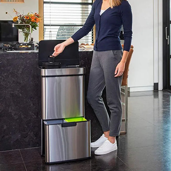 Lixeira Inteligente Dupla Inox 60L com Sensor de Presença - Frete grátis + Brinde Exclusivo