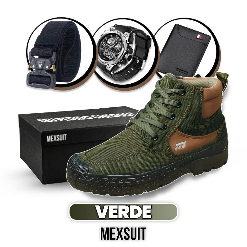 Kit Bota Militar Tactical Masculina de Couro Legitimo + 3 BRINDES: Cinto, Relógio e Carteira - Frete Grátis+ Brinde Exclusivo
